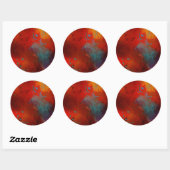 Sticker Rond Rouge, Aqua & Gold Grunge Digital Art Abstrait (Feuille)