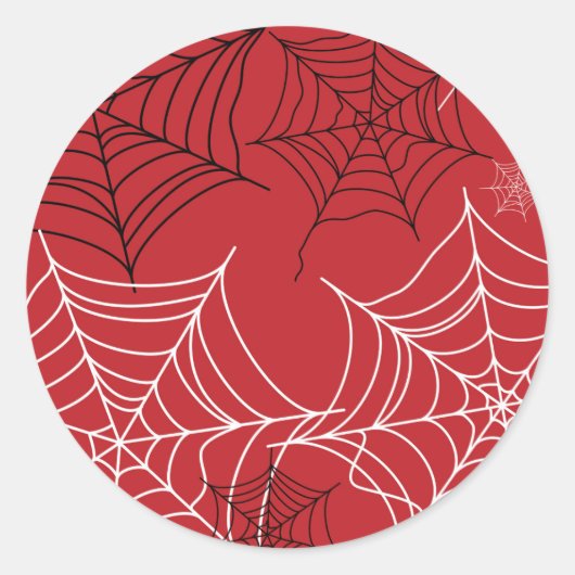 Sticker Rond Rouge avec toiles d'araignées noires et blanches H (Devant)