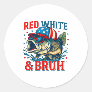 Sticker Rond Rouge Blanc & Bruh Amérique Patriotique Poisso