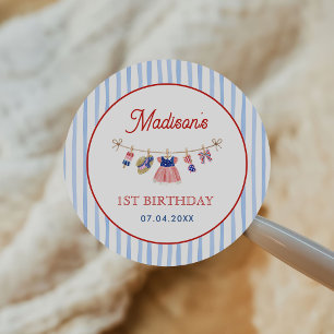 Sticker Rond Rouge, Blanc & Bleu 4 juillet 1er anniversaire