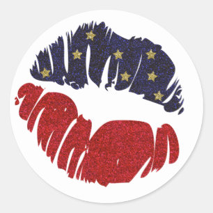 Sticker Rond Rouge Blanc Bleu Or Paillettes Étoiles 4ème LÈVRES
