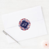 Sticker Rond Rouge Blanc Bleu Prépa Madras Monogramme (Enveloppe)