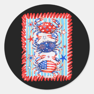 Sticker Rond Rouge Blanc Bleu Rétro Crabe Ambiance Estivale 4 J
