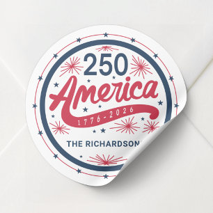Sticker Rond Rouge Blanc et Bleu 250e anniversaire de l'Amériqu