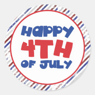 Sticker Rond Rouge, blanc et bleu 4 juillet heureux