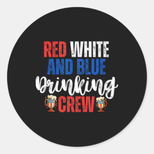 Sticker Rond Rouge Blanc Et Bleu Boire Crew Party Bière Amériqu
