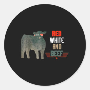 Sticker Rond Rouge Blanc Et Boeuf Vintage Usa Drapeau 4 juillet