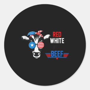Sticker Rond Rouge Blanc Et Boeuf Vintage Usa Drapeau 4 juillet