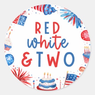 Sticker Rond Rouge, blanc et deux 4 juillet fête du 2e annivers