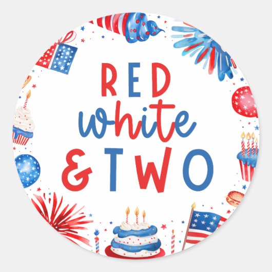 Sticker Rond Rouge, blanc et deux 4 juillet fête du 2e annivers (Devant)