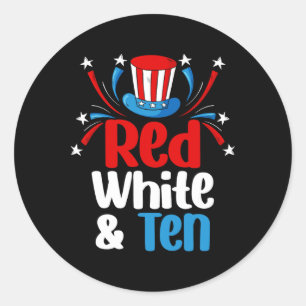 Sticker Rond Rouge Blanc Et Dix 4 juillet 10e Anniversaire Inde