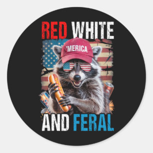 Sticker Rond Rouge Blanc Et Feral Funky Raccoon Patriotique 4èm