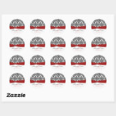 Sticker rond rouge, blanc et noir Damask 1,5 pouce (Feuille)