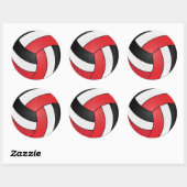 Sticker Rond Rouge, Blanc et Noir Volley-ball (Feuille)