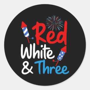 Sticker Rond Rouge Blanc Et Trois 3E Anniversaire 4 juillet Ind