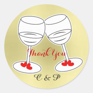 Sticker Rond Rouge Blanc & Gold Célébration Lunettes & Coeurs