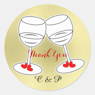 Sticker Rond Rouge Blanc & Gold Célébration Lunettes & Coeurs d