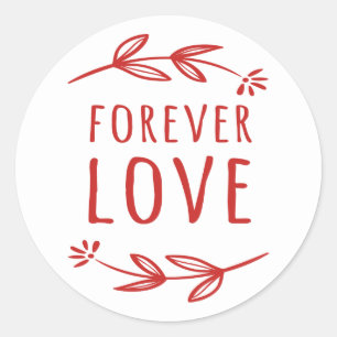 Sticker Rond Rouge & Blanc Laurel Leaf Amour Éternel Mariage Fê