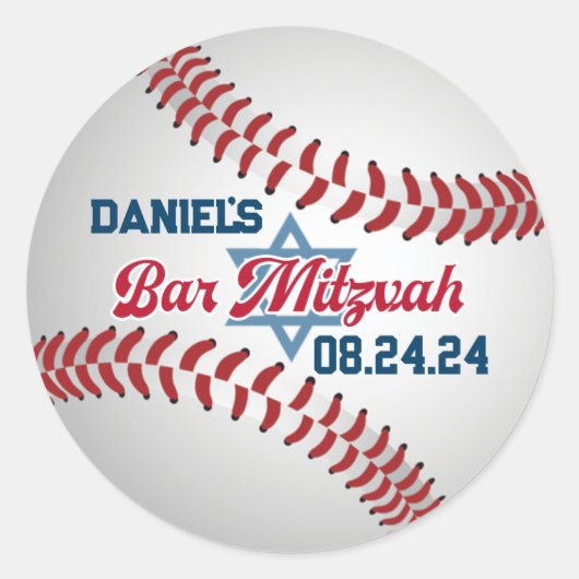 Sticker Rond Rouge, Blanc, Marin Bar Mitzvah de baseball (Devant)