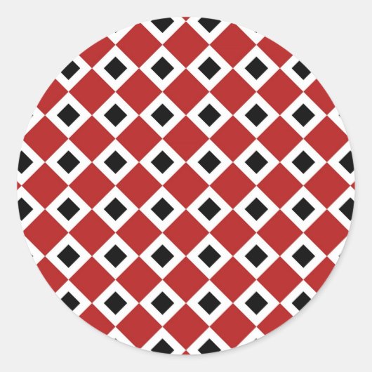 Sticker Rond Rouge, Blanc, Motif Diamant Noir (Devant)