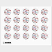 Sticker Rond Rouge, Blanc, Navy Baseball Bar Mitzvah (Feuille)