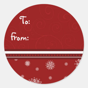 Sticker Rond Rouge blanc Noël Flocon de neige Tags cadeaux