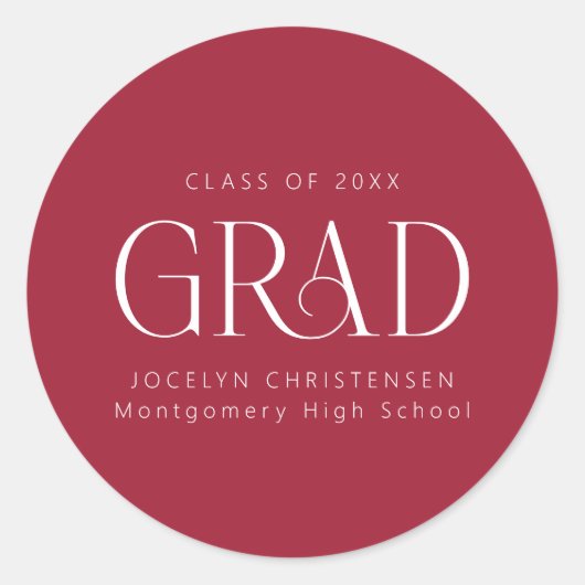 Sticker Rond Rouge Blanc Personnalisé Graduation Moderne (Devant)