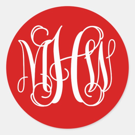 Sticker Rond Rouge Blanc Prépa Vigne Script Monogramme DIY Fond (Devant)