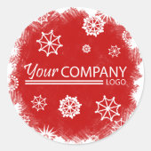 Sticker Rond Rouge, Blanc Snowflakes Logo Entreprise Vacances (Devant)