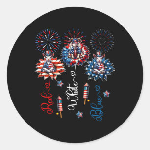 Sticker Rond Rouge Bleu Blanc Trois chèvres mignonnes Sur Flora