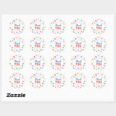 Sticker Rond Rouge bleu jaune Confetti Merci d'anniversaire (Feuille)