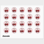 Sticker Rond Rouge brillant Cerises rose Retro Party (Feuille)