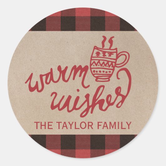 Sticker Rond Rouge Buffalo Plaid Warm Warm WNoël (Devant)