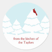 Sticker Rond Rouge Cardinal Bird Snow Scene Baking Noël (Devant)