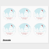 Sticker Rond Rouge Cardinal Bird Snow Scene Baking Noël (Feuille)