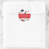 Sticker Rond Rouge cerise en fleurs Sakura Enregistrer la date (Sac)