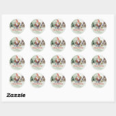 Sticker Rond Rouge classique et vert mignon gnome avec cadeaux (Feuille)