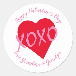 Sticker Rond Rouge Coeur rose XOXO Valentin Jour de la Saint Va