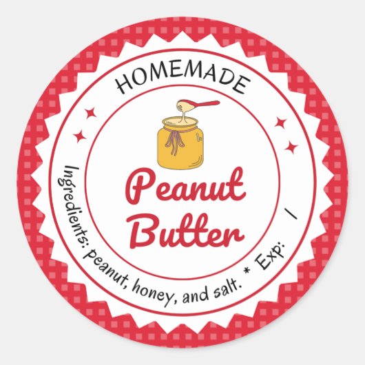 Sticker Rond Rouge Collage Fabriqué maison Beurre d'arachide Ti (Devant)