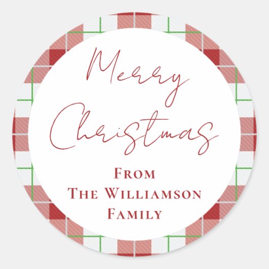 Sticker Rond Rouge de Noël Vert Baies Verdure Famille (Devant)