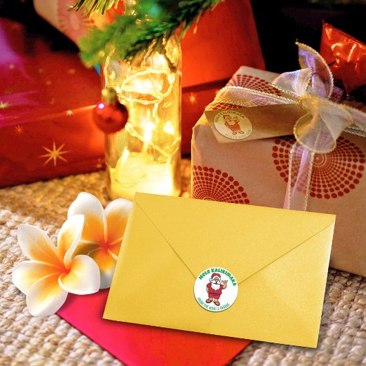 Sticker Rond Rouge de Père Noël hawaïen