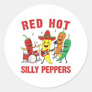 Sticker Rond Rouge épicé Hot Silly Peppers Band Parody Chili Pa