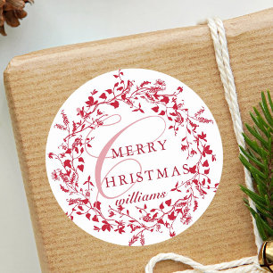 Sticker Rond Rouge et blanc Fleur sauvage moderne Wreath Noël