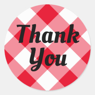 Sticker Rond Rouge et Blanc Gingham Merci
