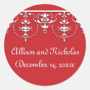 Sticker Rond Rouge et blanc Victorian Wedding préférez autocoll