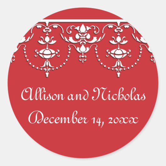 Sticker Rond Rouge et blanc Victorian Wedding préférez autocoll (Devant)