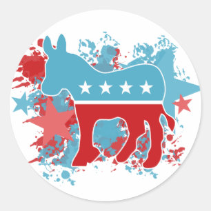 Sticker Rond Rouge et bleu Peinture Splatz Démocrate âne