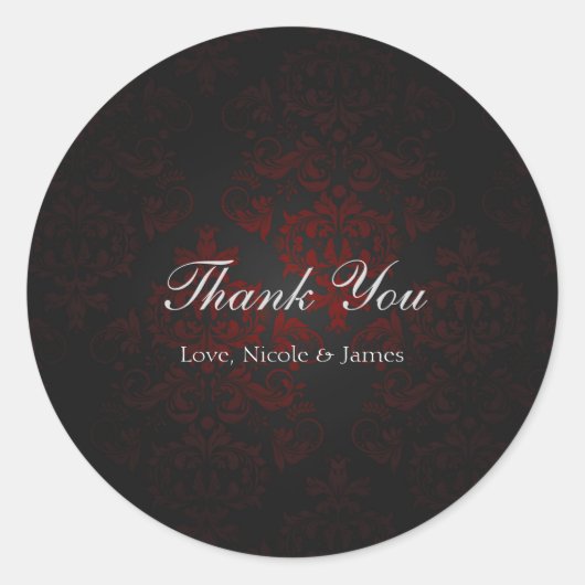 Sticker Rond Rouge et noir Damas gothique foncé romantique (Devant)
