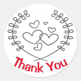 Sticker Rond Rouge et noir Merci Couronne de laurier Cœurs Amou