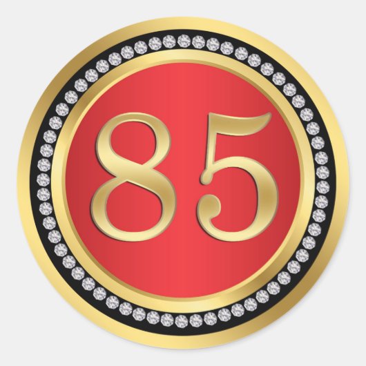 Sticker Rond Rouge et or, diamants imprimés 85e anniversaire (Devant)